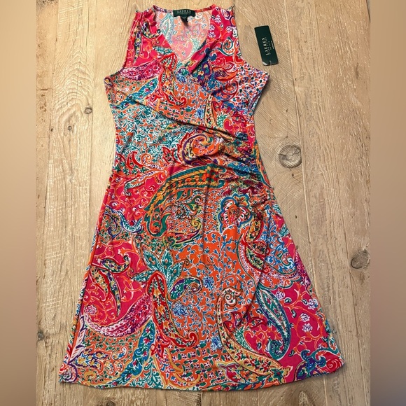 Lauren Ralph Lauren Dresses & Skirts - Lauren Ralph Lauren Paisley Ruched Surplice Dress Sleeveless Multicolor M Petite